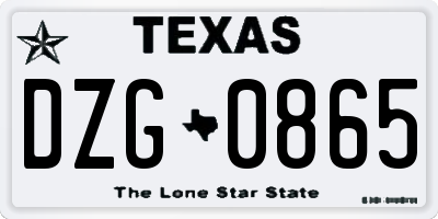 TX license plate DZG0865
