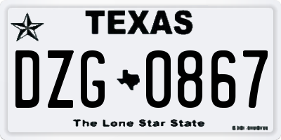 TX license plate DZG0867