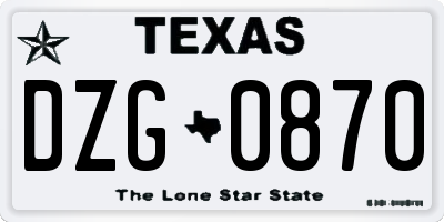TX license plate DZG0870
