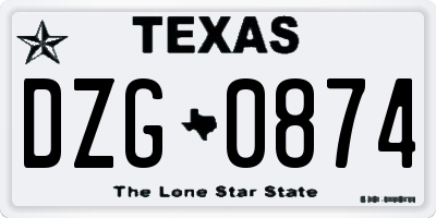 TX license plate DZG0874