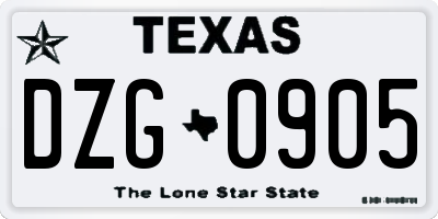 TX license plate DZG0905