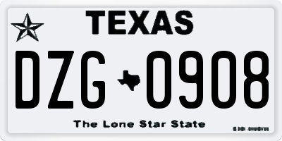 TX license plate DZG0908