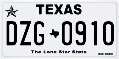TX license plate DZG0910