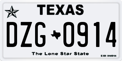 TX license plate DZG0914