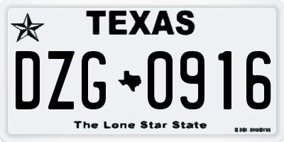 TX license plate DZG0916
