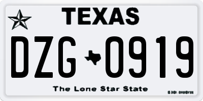 TX license plate DZG0919