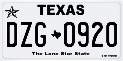 TX license plate DZG0920