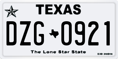 TX license plate DZG0921