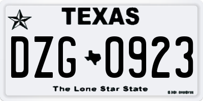 TX license plate DZG0923