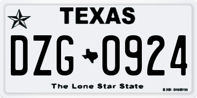 TX license plate DZG0924