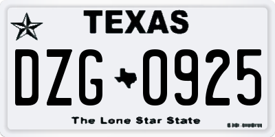 TX license plate DZG0925