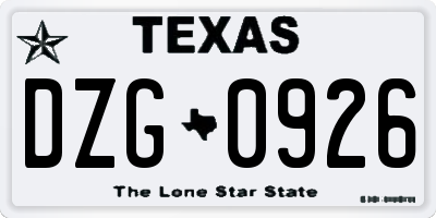 TX license plate DZG0926
