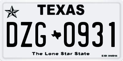 TX license plate DZG0931