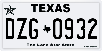 TX license plate DZG0932