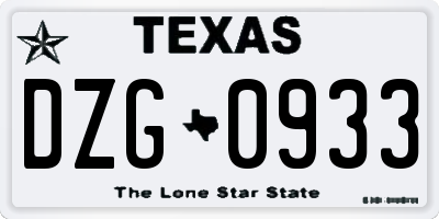 TX license plate DZG0933