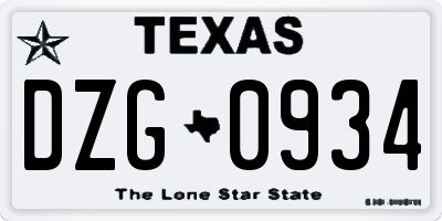 TX license plate DZG0934