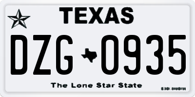 TX license plate DZG0935