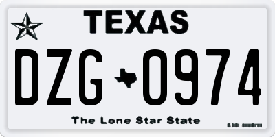 TX license plate DZG0974