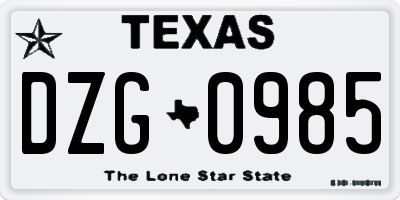 TX license plate DZG0985