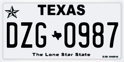 TX license plate DZG0987