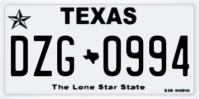TX license plate DZG0994