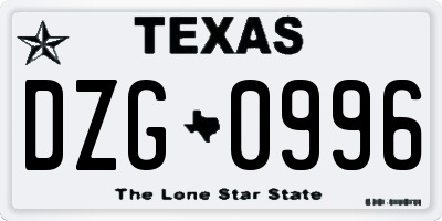 TX license plate DZG0996
