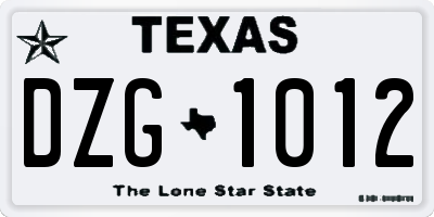 TX license plate DZG1012