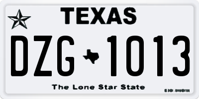 TX license plate DZG1013