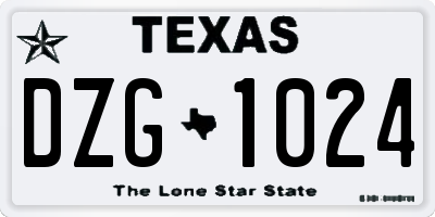TX license plate DZG1024