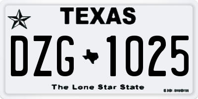TX license plate DZG1025