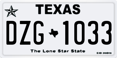 TX license plate DZG1033