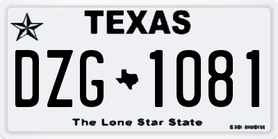 TX license plate DZG1081