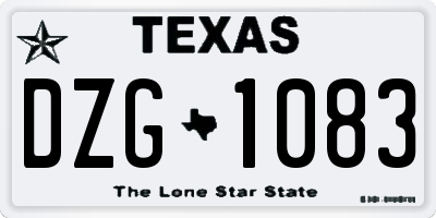 TX license plate DZG1083