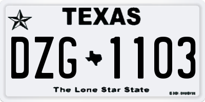 TX license plate DZG1103