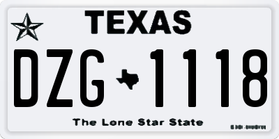 TX license plate DZG1118