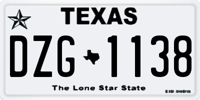 TX license plate DZG1138