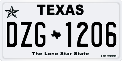 TX license plate DZG1206