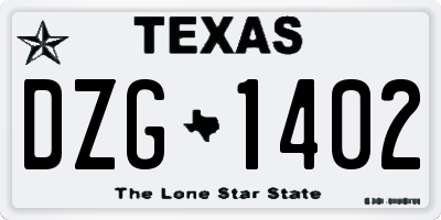 TX license plate DZG1402