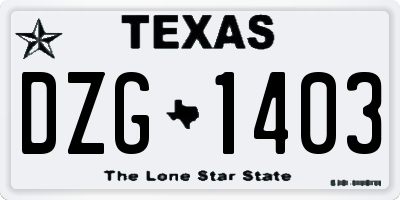 TX license plate DZG1403