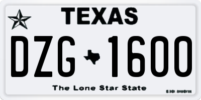 TX license plate DZG1600