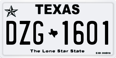 TX license plate DZG1601