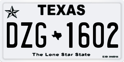 TX license plate DZG1602