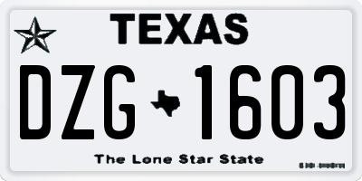 TX license plate DZG1603