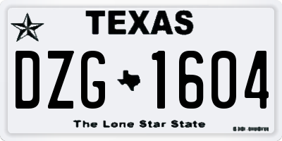 TX license plate DZG1604