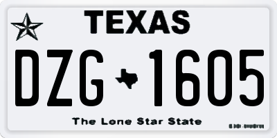 TX license plate DZG1605