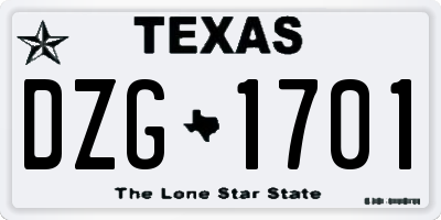 TX license plate DZG1701