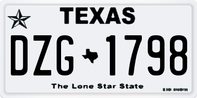 TX license plate DZG1798