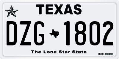 TX license plate DZG1802