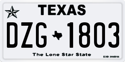 TX license plate DZG1803
