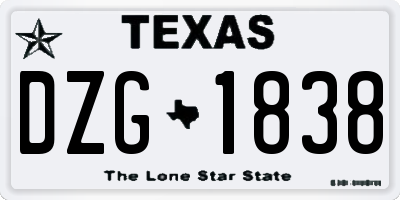 TX license plate DZG1838